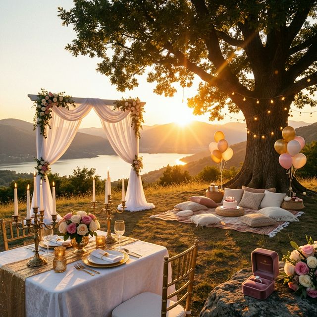 Dreamy event setup at golden hour